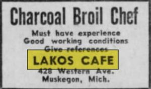 Lakos Cafe - Apr 1956 Ad